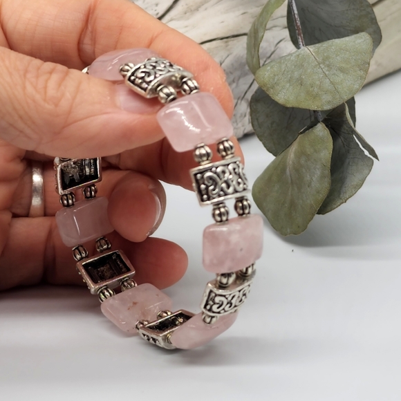 Genuine Rose Quartz Stones Silver plated Bracelet - Picture 2 of 8